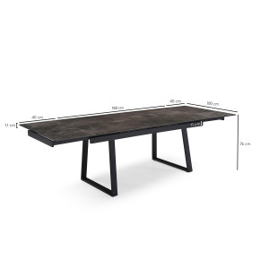 Table extensible 180 à 260 cm en céramique gris vieilli pieds luge métal noir - MAINE 02