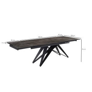 Table extensible 180 à 260 cm en céramique gris vieilli pied géométrique métal noir - MAINE 03