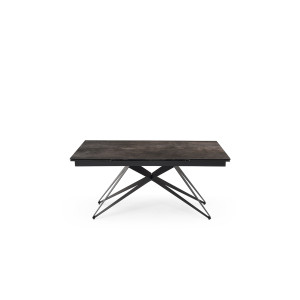 Table extensible 180 à 260 cm en céramique gris vieilli pied géométrique métal noir - MAINE 03