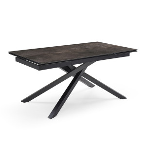 Table extensible 180 à 260 cm en céramique gris vieilli pied torsadé en métal noir - MAINE 05