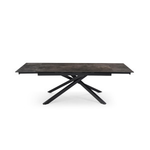 Table extensible 180 à 260 cm en céramique gris vieilli pied torsadé en métal noir - MAINE 05