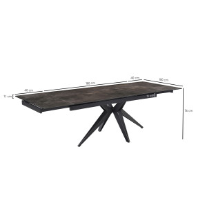 Table extensible 180 à 260 cm en céramique gris vieilli pied étoile en métal noir - MAINE 06