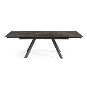 Table extensible 180 à 260 cm en céramique gris vieilli 4 pieds inclinés métal noir - MAINE 08