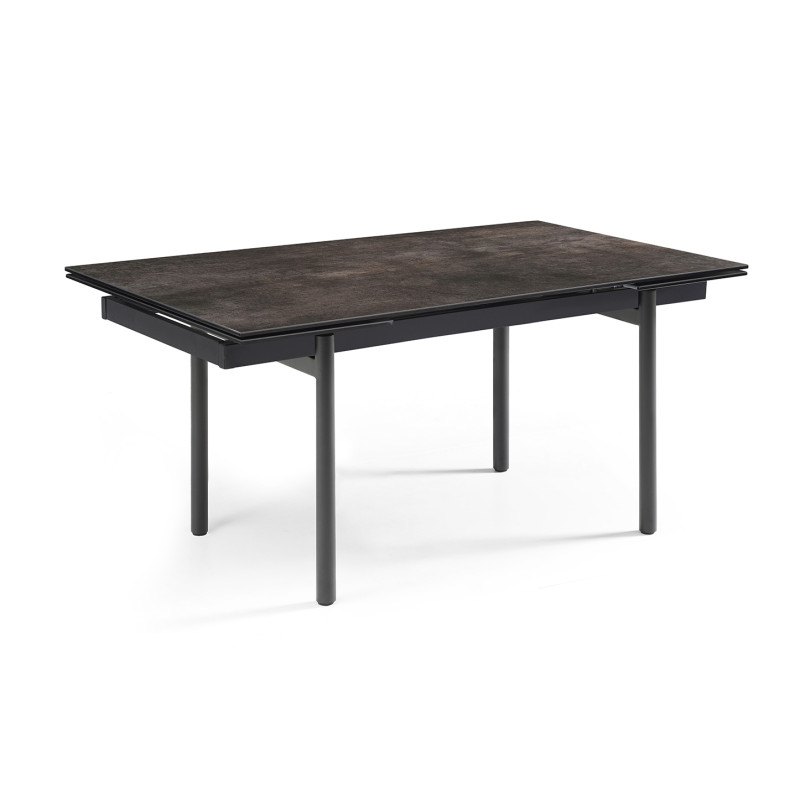 Table extensible 180 à 260 cm en céramique gris vieilli 4 pieds droits métal noir - MAINE 09