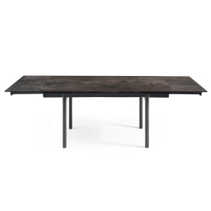 Table extensible 180 à 260 cm en céramique gris vieilli 4 pieds droits métal noir - MAINE 09