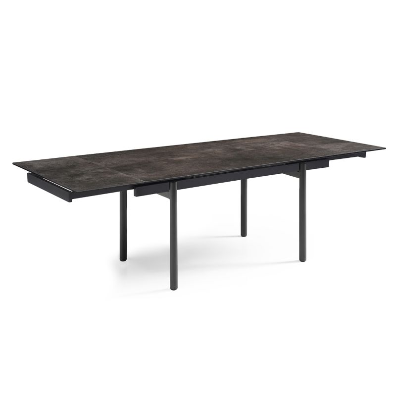Table extensible 180 à 260 cm en céramique gris vieilli 4 pieds droits métal noir - MAINE 09