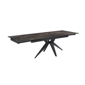 Table extensible 180 à 260 cm en céramique gris vieilli pied étoile en métal noir - MAINE 06