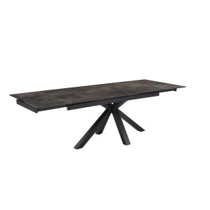 Table extensible 180 à 260 cm en céramique gris vieilli pied épais croix en métal noir - MAINE 04