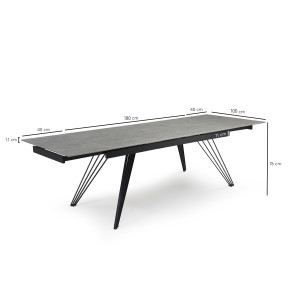 Table extensible 180 à 260 cm en céramique gris marbré mat et pieds filaires inclinés - ARIZONA 01