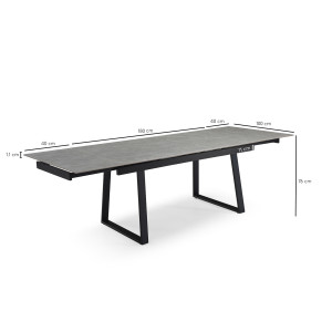 Table extensible 180 à 260 cm en céramique gris marbré mat et pieds luge - ARIZONA 02