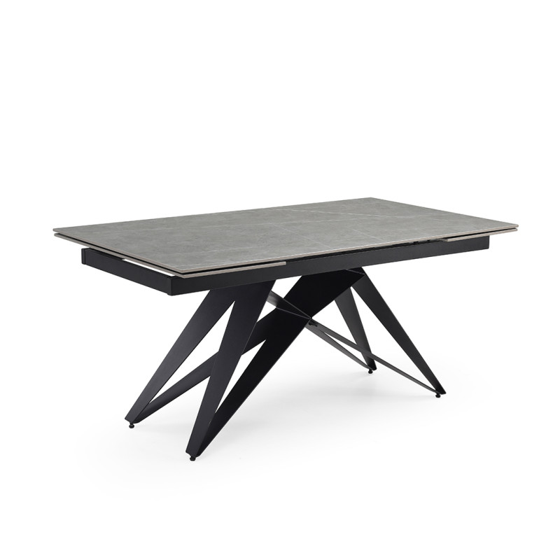 Table extensible 180 à 260 cm en céramique gris marbré mat et pied géométrique - ARIZONA 03