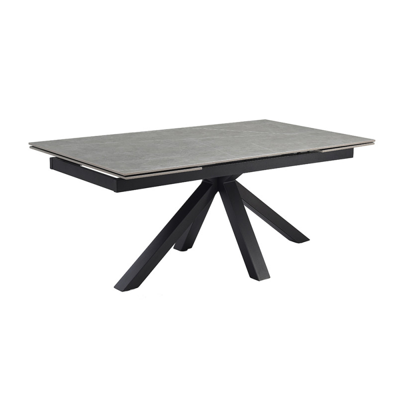 Table extensible 180 à 260 cm en céramique gris marbré mat et pied épais croix - ARIZONA 04