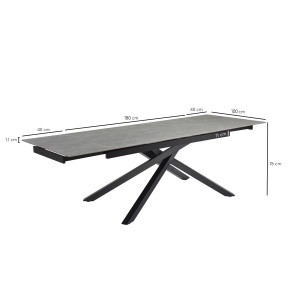 Table extensible 180 à 260 cm en céramique gris marbré mat et pied torsadé - ARIZONA 05