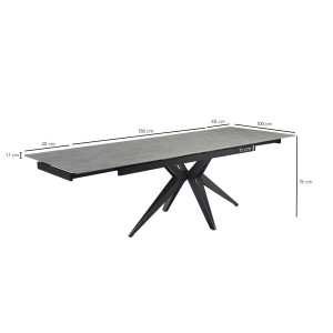 Table extensible 180 à 260 cm en céramique gris marbré mat et pied étoile - ARIZONA 06