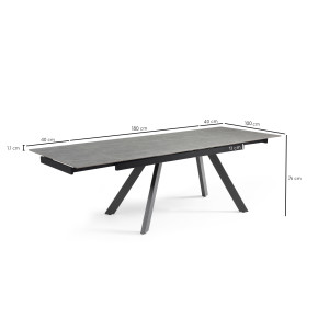 Table extensible 180 à 260 cm en céramique gris marbré mat et 4 pieds inclinés - ARIZONA 08