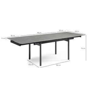 Table extensible 180 à 260 cm en céramique gris marbré mat et 4 pieds droits - ARIZONA 09
