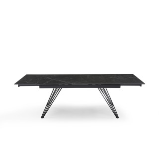 Table extensible 180 à 260 cm en céramique noir marbré mat et pieds filaires inclinés - INDIANA 01
