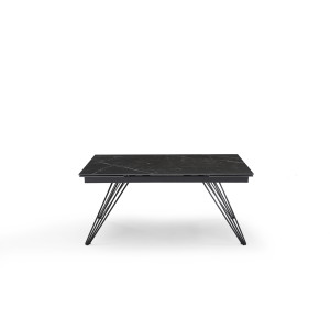 Table extensible 180 à 260 cm en céramique noir marbré mat et pieds filaires inclinés - INDIANA 01