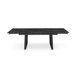 Table extensible 180 à 260 cm en céramique noir marbré mat et pieds luge - INDIANA 02