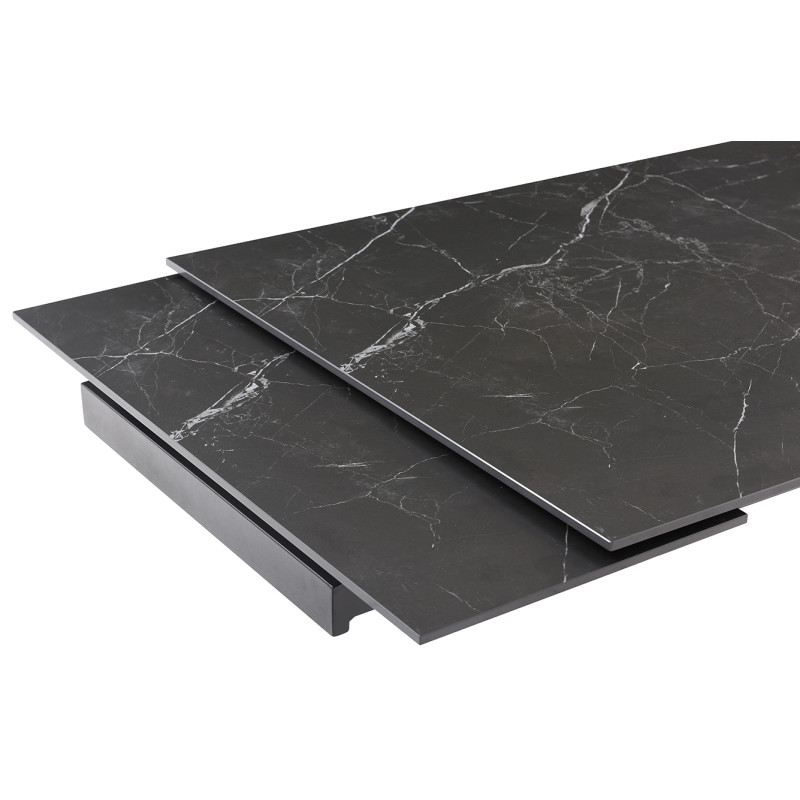 Table extensible 180 à 260 cm en céramique noir marbré mat et pieds luge - INDIANA 02