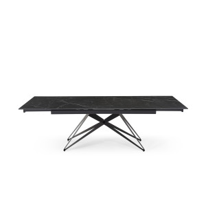 Table extensible 180 à 260 cm en céramique noir marbré mat et pied géométrique - INDIANA 03