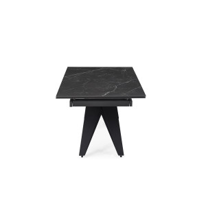Table extensible 180 à 260 cm en céramique noir marbré mat et pied géométrique - INDIANA 03