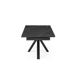 Table extensible 180 à 260 cm en céramique noir marbré mat et pied épais croix  - INDIANA 04