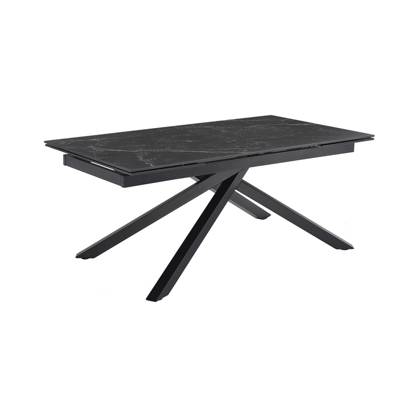 Table extensible 180 à 260 cm en céramique noir marbré mat et pied torsadé - INDIANA 05