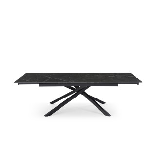 Table extensible 180 à 260 cm en céramique noir marbré mat et pied torsadé - INDIANA 05