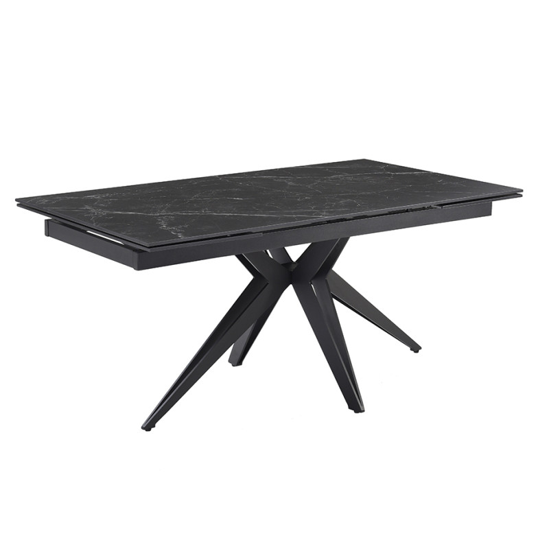 Table extensible 180 à 260 cm en céramique noir marbré mat et pied étoile - INDIANA 06