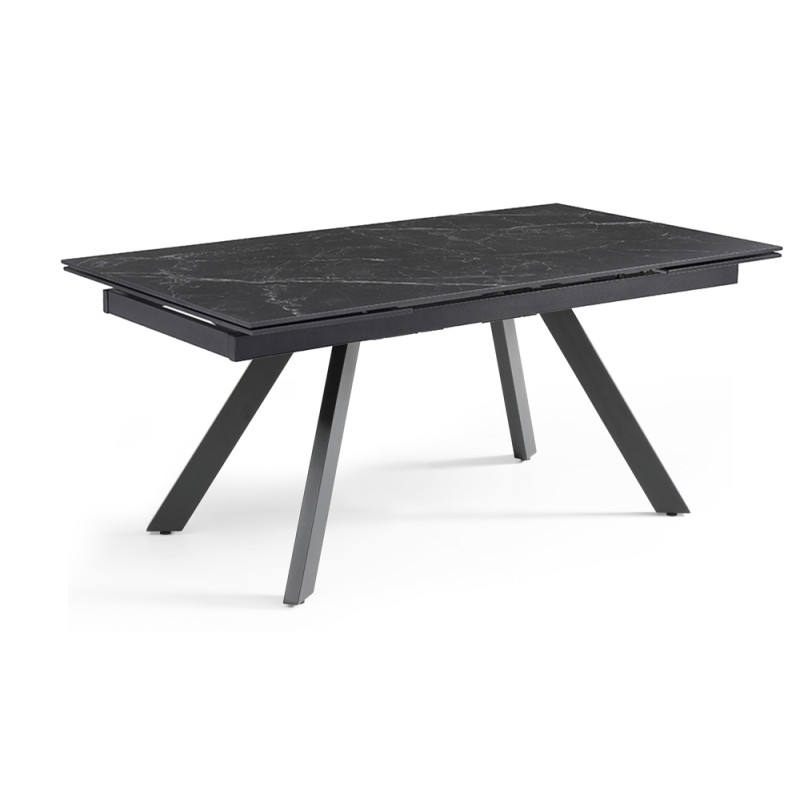 Table extensible 180 à 260 cm en céramique noir marbré mat et 4 pieds inclinés - INDIANA 08