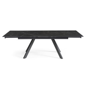 Table extensible 180 à 260 cm en céramique noir marbré mat et 4 pieds inclinés - INDIANA 08