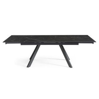 Table extensible 180 à 260 cm en céramique noir marbré mat et 4 pieds inclinés - INDIANA 08
