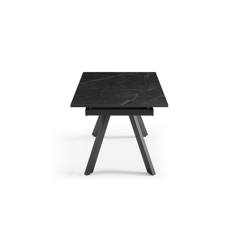Table extensible 180 à 260 cm en céramique noir marbré mat et 4 pieds inclinés - INDIANA 08