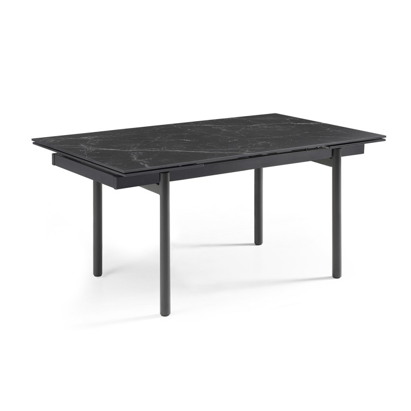 Table extensible 180 à 260 cm en céramique noir marbré mat et 4 pieds droits - INDIANA 09