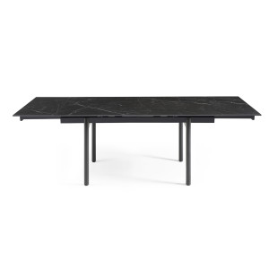 Table extensible 180 à 260 cm en céramique noir marbré mat et 4 pieds droits - INDIANA 09