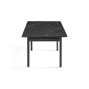 Table extensible 180 à 260 cm en céramique noir marbré mat et 4 pieds droits - INDIANA 09