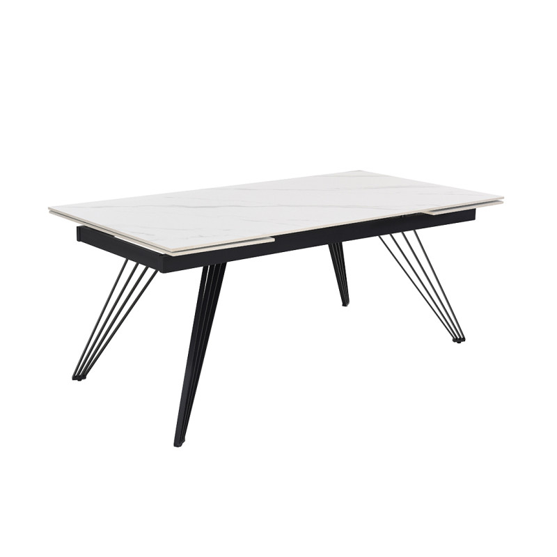 Table extensible 180 à 260 cm en céramique blanc marbré mat et pieds filaires inclinés - NEVADA 01