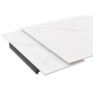 Table extensible 180 à 260 cm en céramique blanc marbré mat et pieds filaires inclinés - NEVADA 01