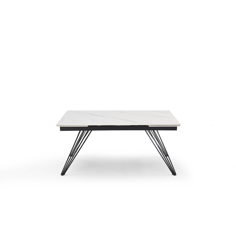 Table extensible 180 à 260 cm en céramique blanc marbré mat et pieds filaires inclinés - NEVADA 01