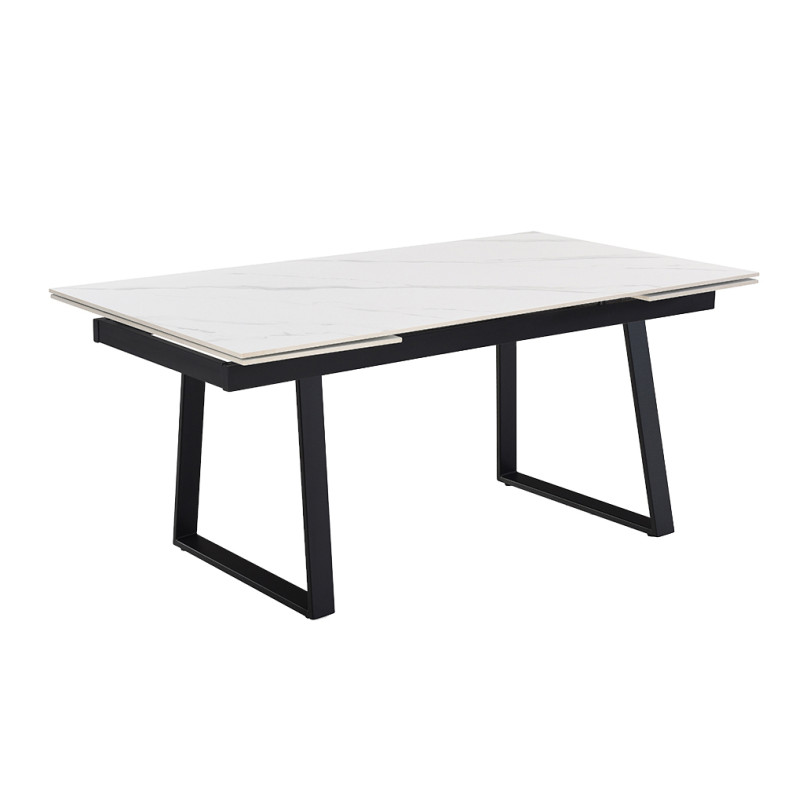 Table extensible 180 à 260 cm en céramique blanc marbré mat et pieds luge - NEVADA 02