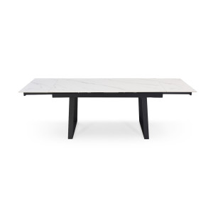 Table extensible 180 à 260 cm en céramique blanc marbré mat et pieds luge - NEVADA 02