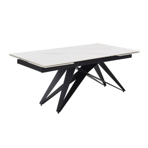 Table extensible 180 à 260 cm en céramique blanc marbré mat et pied géométrique - NEVADA 03