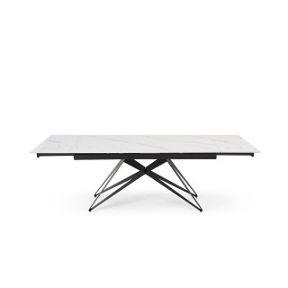 Table extensible 180 à 260 cm en céramique blanc marbré mat et pied géométrique - NEVADA 03