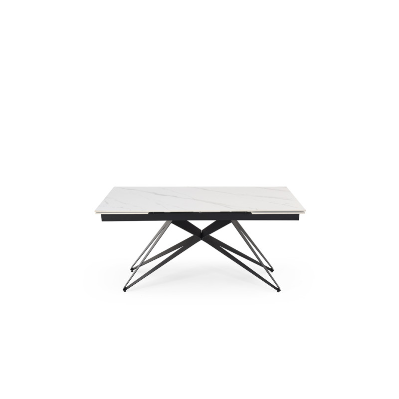 Table extensible 180 à 260 cm en céramique blanc marbré mat et pied géométrique - NEVADA 03