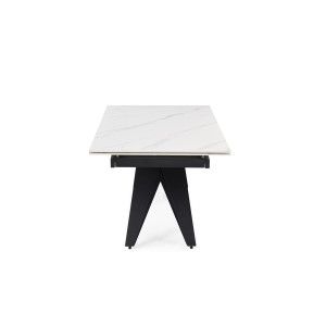Table extensible 180 à 260 cm en céramique blanc marbré mat et pied géométrique - NEVADA 03