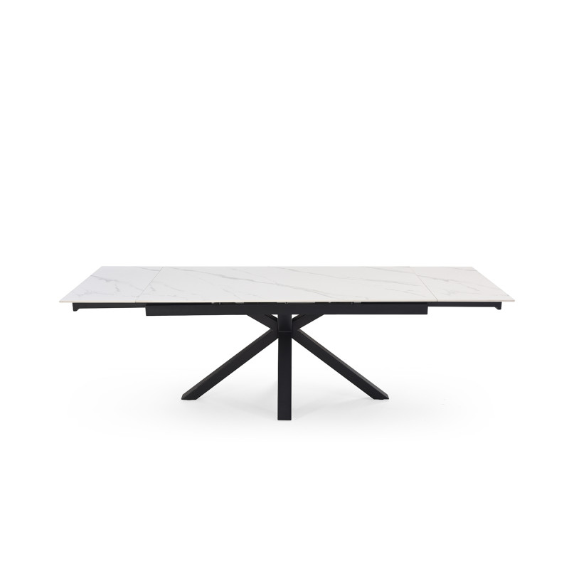 Table extensible 180 à 260 cm en céramique blanc marbré mat et pied épais croix - NEVADA 04