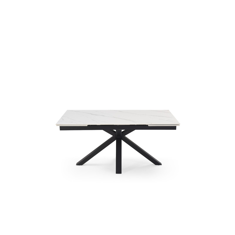 Table extensible 180 à 260 cm en céramique blanc marbré mat et pied épais croix - NEVADA 04