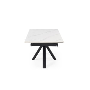 Table extensible 180 à 260 cm en céramique blanc marbré mat et pied épais croix - NEVADA 04