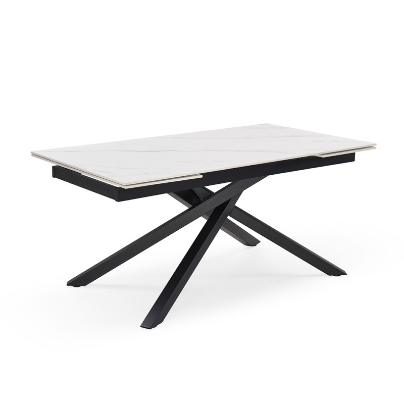 Table extensible 180 à 260 cm en céramique blanc marbré mat et pied torsadé - NEVADA 05